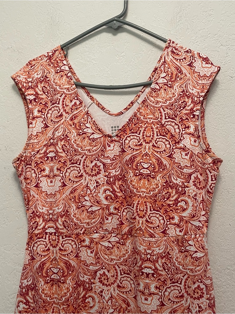 Title Nine Size L Sleeveless Dress Coral Paisley Print V Neck Pockets Casual - Picture 3 of 8